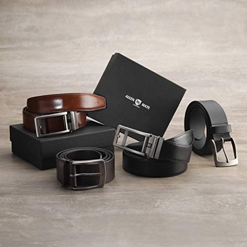ALLEN & MATE Leather Belts for Men Anti-scratched Buckle Soft Men's Belts for Casual Jeans Dress