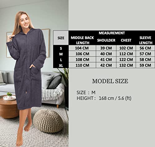 ALLEN & MATE Ladies 100% Cotton Towelling Bathrobe Dressing Gown, Bath Towel for Ladies With Zip, Womens Hooded Dressing Gowns