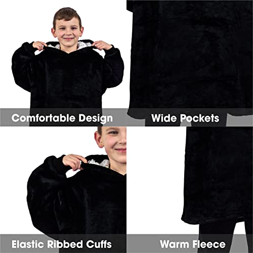 ALLEN & MATE Hoodie Blanket for Kids Adults, Oversized Blanket Hoodie, Warm Dressing Gown, Soft Fleece Hooded Robe, Gifts for Boys Girls Teens Adults