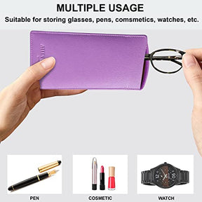 ALLEN & MATE Real Leather Reading Glasses Case Slim Soft Spectacles Pouch Sleeve with Glass Cleaning Cloth