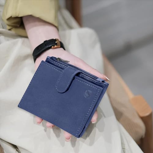 ALLEN & MATE Leather Card Holder Slim Wallet with Zip Coin Pocket, RFID Blocking Minimalist Wallet Credit Card Holder, Holds up to 7 Cards and Bank Notes, with Gift Box