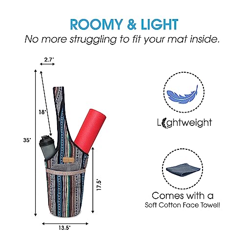 ALLEN & MATE Large Yoga Mat Bag with Side Pocket and Zipper Pocket, Fit Most Size Mats