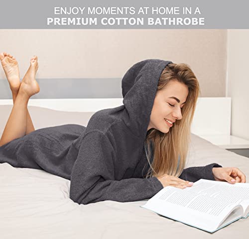 ALLEN & MATE Ladies 100% Cotton Towelling Bathrobe Dressing Gown, Bath Towel for Ladies With Zip, Womens Hooded Dressing Gowns
