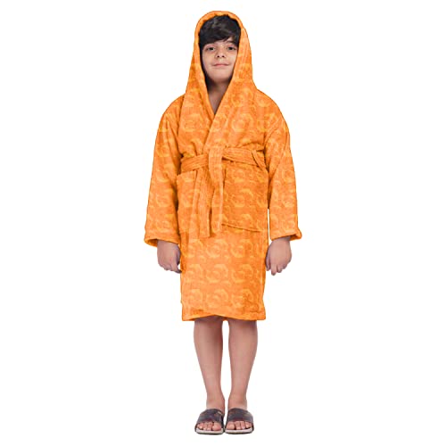 ALLEN & MATE Children 100% Cotton Hooded Bathrobe for Kids Boys Girls Soft Terry Towel Dressing Gown 2-13 Years