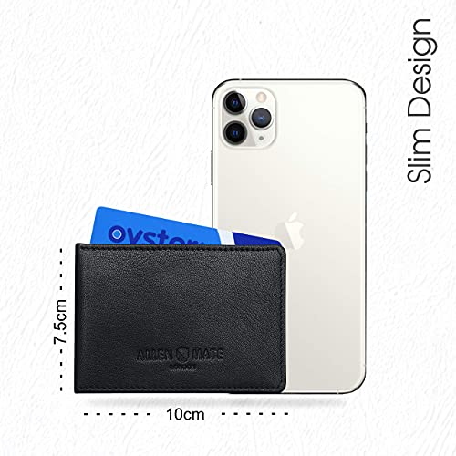ALLEN & MATE Genuine Leather Bus Pass Travel Card Holder/Driving License Oyster, Minimalist Wallet Credit Card Holder