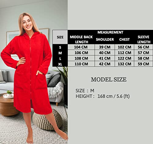 ALLEN & MATE Ladies 100% Cotton Towelling Bathrobe Dressing Gown, Bath Towel for Ladies With Zip, Womens Hooded Dressing Gowns