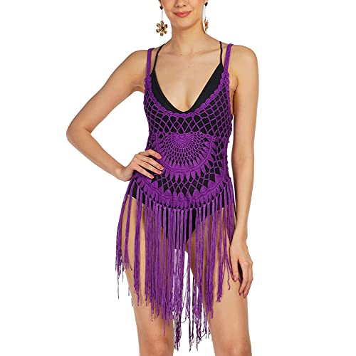 ALLEN & MATE Sexy Lace Swimsuit Cover Up for Women Handmade Crochet Tassel Bathing Suit Swimwear Summer Beach Dress