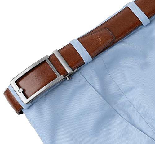 ALLEN & MATE Ratchet Leather Belts for Men- Trim to Fit, Casual Dress Belt, Men Jeans Suits (Directly Suitable for Waist Size: 28"-40")