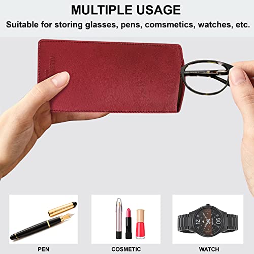ALLEN & MATE Real Leather Reading Glasses Case Slim Soft Spectacles Pouch Sleeve with Glass Cleaning Cloth