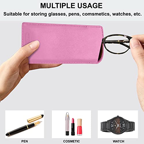 ALLEN & MATE Real Leather Reading Glasses Case Slim Soft Spectacles Pouch Sleeve with Glass Cleaning Cloth