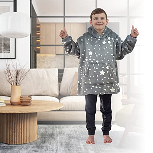 ALLEN & MATE Hoodie Blanket for Kids Adults, Oversized Blanket Hoodie, Warm Dressing Gown, Soft Fleece Hooded Robe, Gifts for Boys Girls Teens Adults