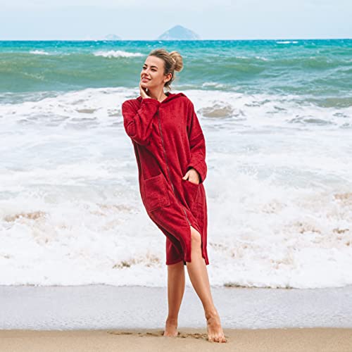 ALLEN & MATE Ladies 100% Cotton Towelling Bathrobe Dressing Gown, Bath Towel for Ladies With Zip, Womens Hooded Dressing Gowns