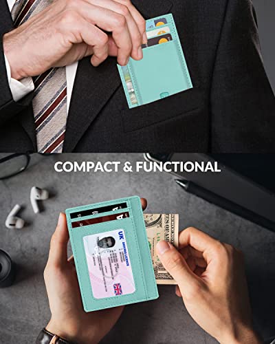 ALLEN & MATE Leather Card Holder Slim Wallet, RFID Blocking Minimalist Wallet Credit Card Holder, Holds Cards and Bank Notes