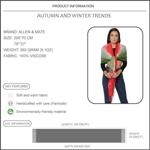 ALLEN & MATE Handcrafted Soft Pashmina Shawl Scarf Wrap Stole for Women in Solid Colors