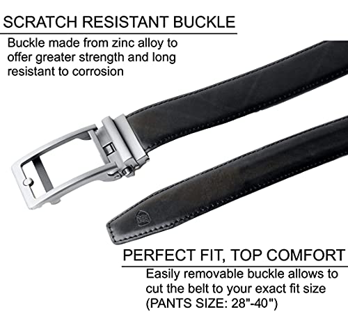 ALLEN & MATE Ratchet Leather Belts for Men- Trim to Fit, Casual Dress Belt, Men Jeans Suits (Directly Suitable for Waist Size: 28"-40")