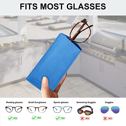 ALLEN & MATE Real Leather Reading Glasses Case Slim Soft Spectacles Pouch Sleeve with Glass Cleaning Cloth