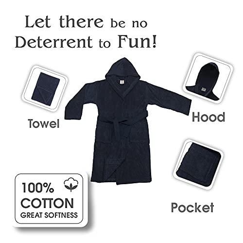 ALLEN & MATE Children 100% Cotton Hooded Bathrobe for Kids Boys Girls Soft Terry Towel Dressing Gown 2-13 Years