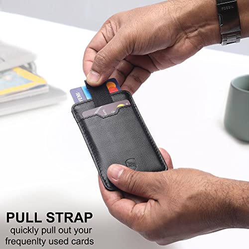 ALLEN & MATE Leather Slim Minimalist Wallet with RFID Blocking, Credit Card Holder Card Wallet, Holds up to 7 Cards with Keyring with Gift Box