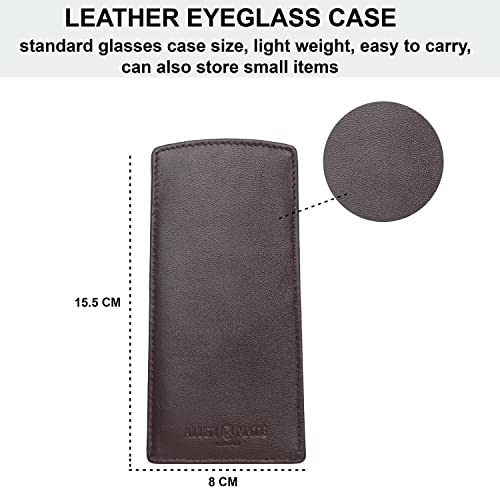 ALLEN & MATE Real Leather Reading Glasses Case Slim Soft Spectacles Pouch Sleeve with Glass Cleaning Cloth