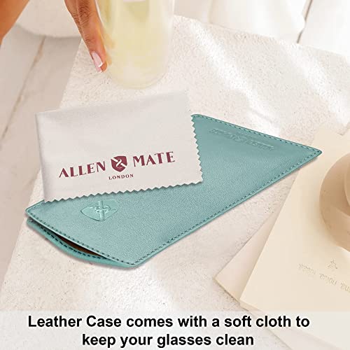 ALLEN & MATE Real Leather Reading Glasses Case Slim Soft Spectacles Pouch Sleeve with Glass Cleaning Cloth