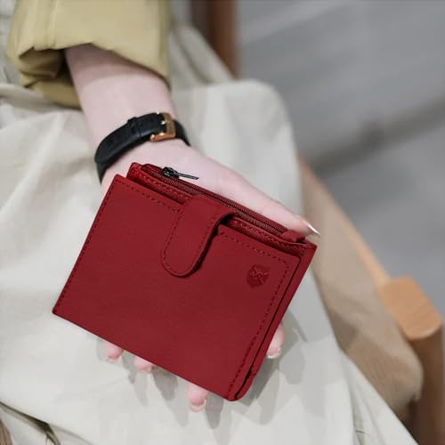 ALLEN & MATE Leather Card Holder Slim Wallet with Zip Coin Pocket, RFID Blocking Minimalist Wallet Credit Card Holder, Holds up to 7 Cards and Bank Notes, with Gift Box