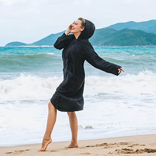 ALLEN & MATE Ladies 100% Cotton Towelling Bathrobe Dressing Gown, Bath Towel for Ladies With Zip, Womens Hooded Dressing Gowns