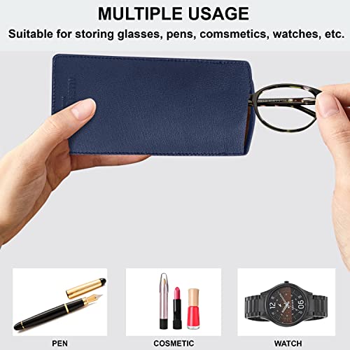 ALLEN & MATE Real Leather Reading Glasses Case Slim Soft Spectacles Pouch Sleeve with Glass Cleaning Cloth
