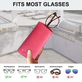 ALLEN & MATE Real Leather Reading Glasses Case Slim Soft Spectacles Pouch Sleeve with Glass Cleaning Cloth