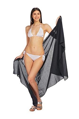 ALLEN & MATE Womens Cotton Beach Cover Up Sarong Pareo Swimsuit Cover-Up Wrap Skirt Many Solid Colours with Coconut Shell