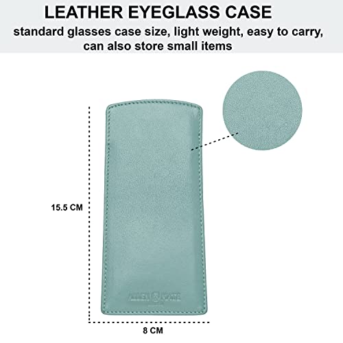 ALLEN & MATE Real Leather Reading Glasses Case Slim Soft Spectacles Pouch Sleeve with Glass Cleaning Cloth