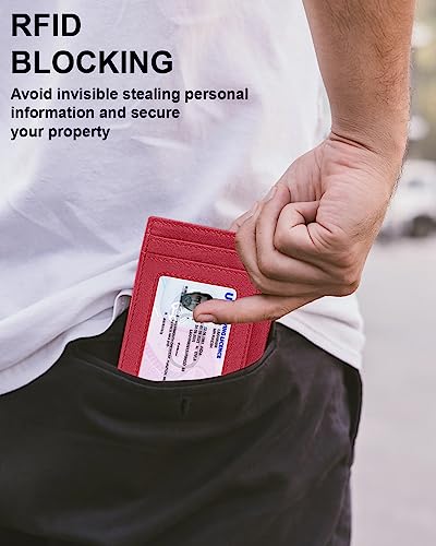 ALLEN & MATE Leather Card Holder Slim Wallet, RFID Blocking Minimalist Wallet Credit Card Holder, Holds Cards and Bank Notes