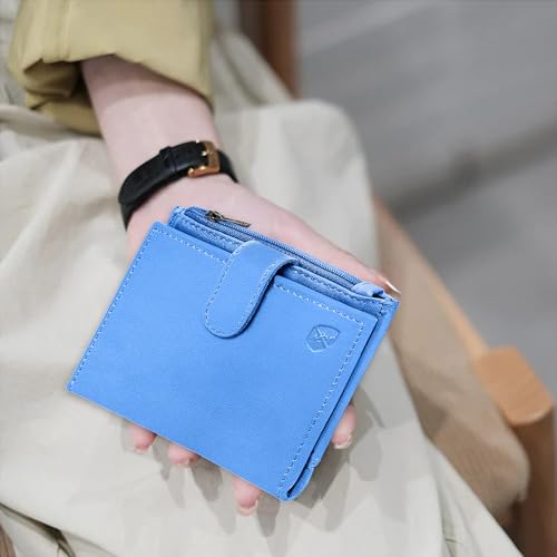 ALLEN & MATE Leather Card Holder Slim Wallet with Zip Coin Pocket, RFID Blocking Minimalist Wallet Credit Card Holder, Holds up to 7 Cards and Bank Notes, with Gift Box