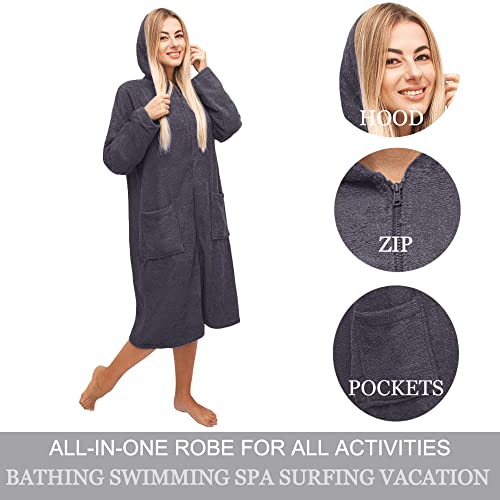 ALLEN & MATE Ladies 100% Cotton Towelling Bathrobe Dressing Gown, Bath Towel for Ladies With Zip, Womens Hooded Dressing Gowns
