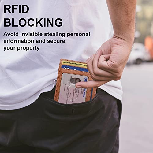 ALLEN & MATE Leather Card Holder Slim Wallet, RFID Blocking Minimalist Wallet Credit Card Holder, Holds Cards and Bank Notes