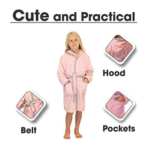 ALLEN & MATE Dressing Gown Kids, 100% Cotton Bathrobes with Hoodie and Pockets, Terry Towel Dressing Gown for Girls, Boys 3-12 Years