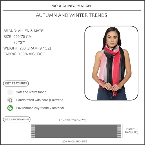 ALLEN & MATE Handcrafted Soft Pashmina Shawl Scarf Wrap Stole for Women in Solid Colors