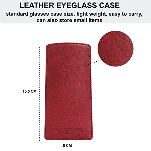 ALLEN & MATE Real Leather Reading Glasses Case Slim Soft Spectacles Pouch Sleeve with Glass Cleaning Cloth