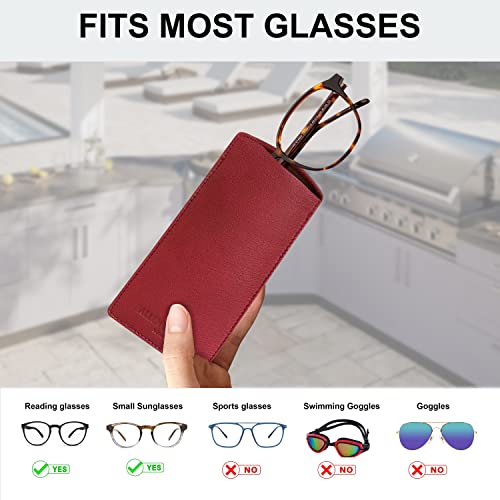 ALLEN & MATE Real Leather Reading Glasses Case Slim Soft Spectacles Pouch Sleeve with Glass Cleaning Cloth