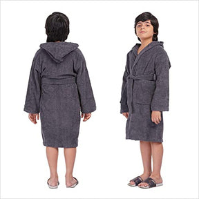 ALLEN & MATE Children 100% Cotton Hooded Bathrobe for Kids Boys Girls Soft Terry Towel Dressing Gown 2-13 Years