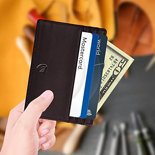 ALLEN & MATE Leather Card Holder Slim Wallet, Minimalist Wallet Credit Card Holder for Men, Women - Holds up to 6 Cards and Bank Notes, with Gift Box