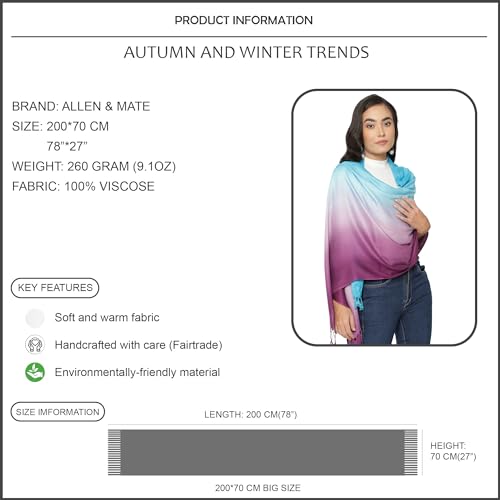 ALLEN & MATE Handcrafted Soft Pashmina Shawl Scarf Wrap Stole for Women in Solid Colors