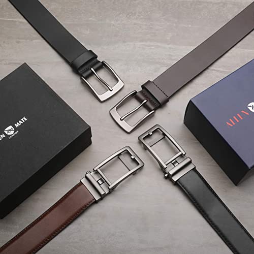 ALLEN & MATE Ratchet Leather Belts for Men- Trim to Fit, Casual Dress Belt, Men Jeans Suits (Directly Suitable for Waist Size: 28"-40")