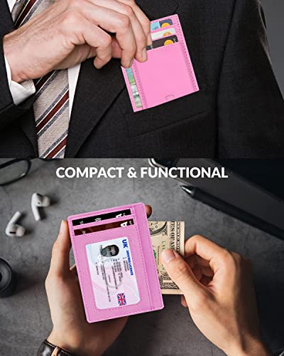 ALLEN & MATE Leather Card Holder Slim Wallet, RFID Blocking Minimalist Wallet Credit Card Holder, Holds Cards and Bank Notes