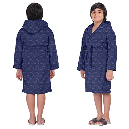 ALLEN & MATE Children 100% Cotton Hooded Bathrobe for Kids Boys Girls Soft Terry Towel Dressing Gown 2-13 Years