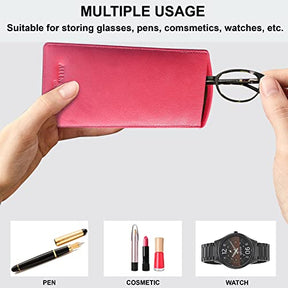 ALLEN & MATE Real Leather Reading Glasses Case Slim Soft Spectacles Pouch Sleeve with Glass Cleaning Cloth