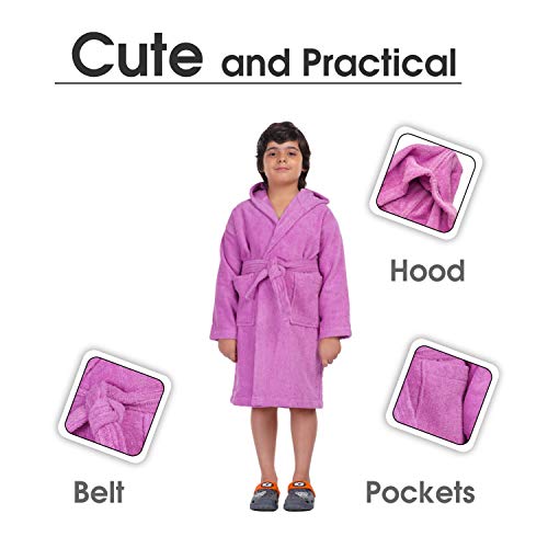 ALLEN & MATE Children 100% Cotton Hooded Bathrobe for Kids Boys Girls Soft Terry Towel Dressing Gown 2-13 Years