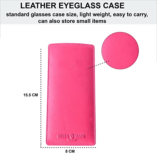 ALLEN & MATE Real Leather Reading Glasses Case Slim Soft Spectacles Pouch Sleeve with Glass Cleaning Cloth