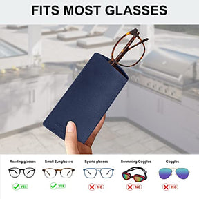 ALLEN & MATE Real Leather Reading Glasses Case Slim Soft Spectacles Pouch Sleeve with Glass Cleaning Cloth