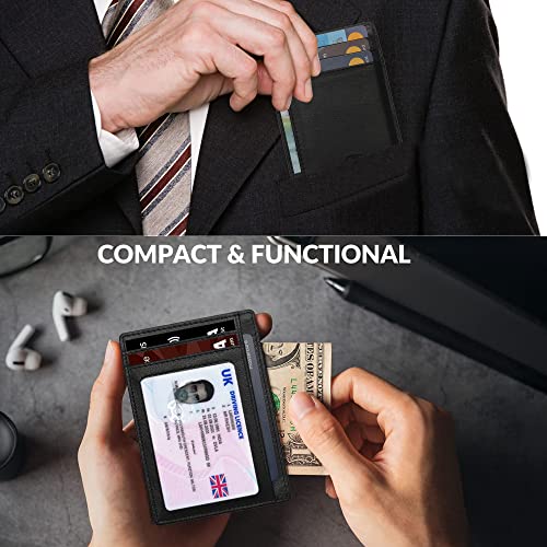 ALLEN & MATE Leather Card Holder Slim Wallet, RFID Blocking Minimalist Wallet Credit Card Holder, Holds Cards and Bank Notes
