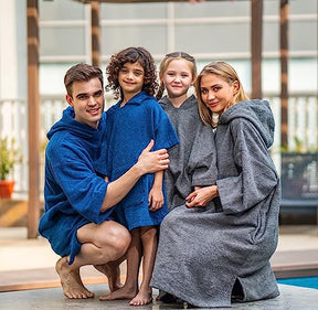 ALLEN & MATE Hooded Towel Poncho for Adults 100% Terry Cotton Changing Robe with Hood & Pockets for Beach, Swimming
